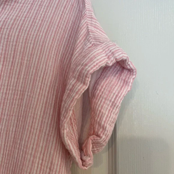 Casa Cabana Sammie Dobby Pink Striped Button-Up Tunic Shirt Medium - Picture 6 of 7